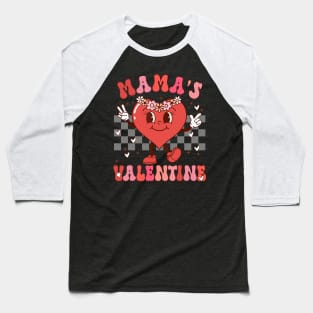 Retro Groovy Mama is My Valentine Cute Heart Boys Girls Kids Baseball T-Shirt